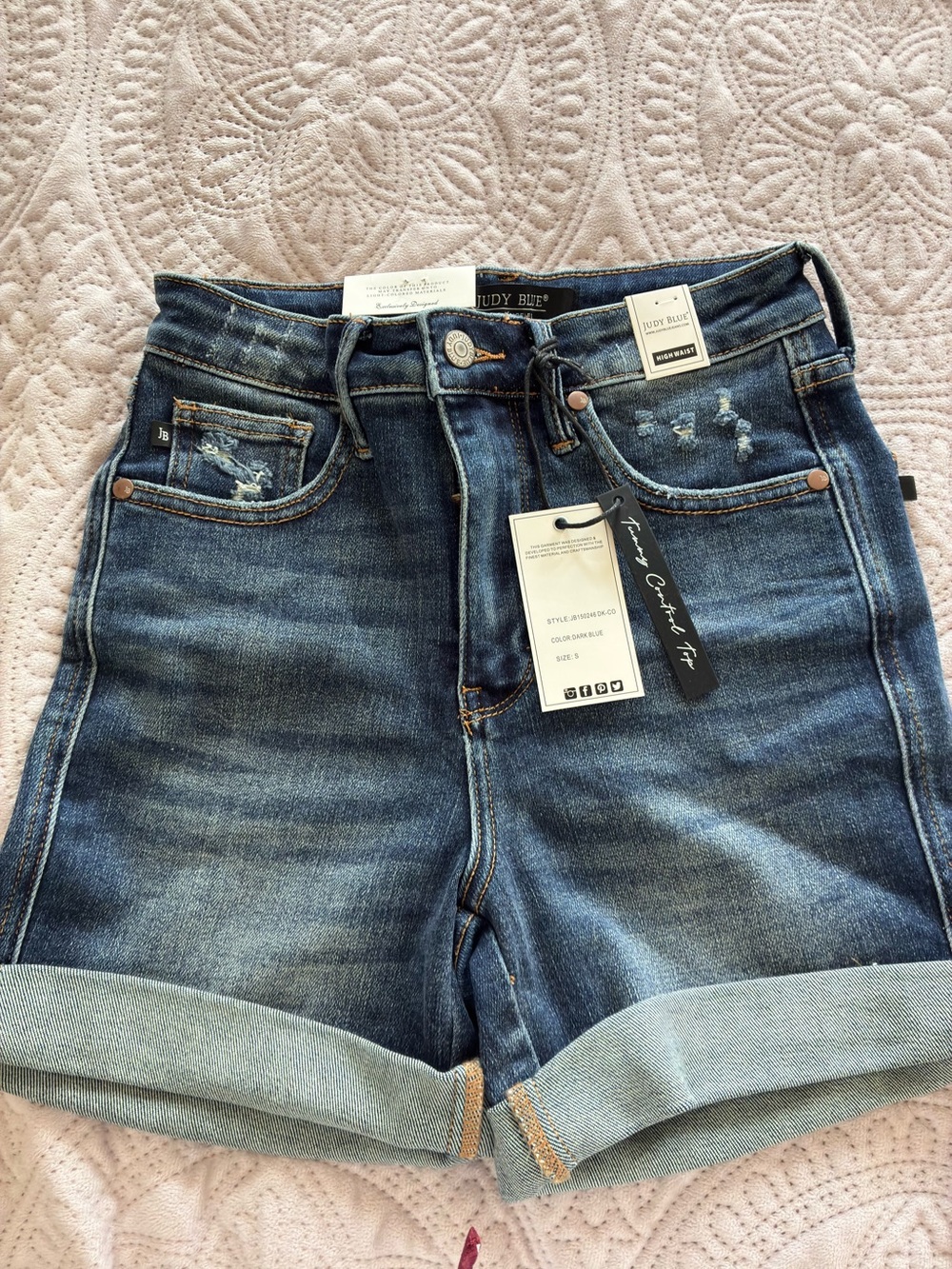 Judy Blue Dark Indigo Rolled Cuff Denim Shorts